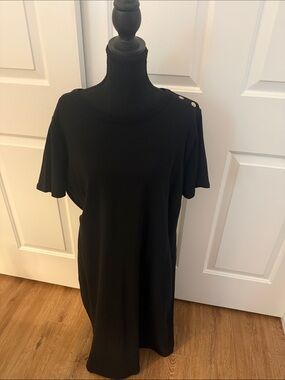 Talbots Black Short-Sleeve Knit Classic Dress Gold Shoulder Buttons Office